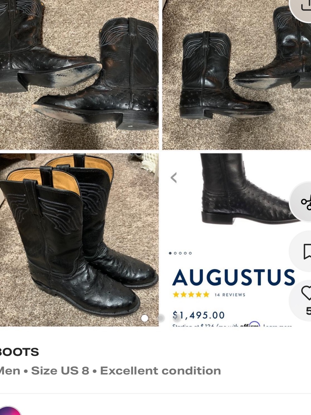Lucchese men's Augustus Full Quill Ostrich Boots sz 8